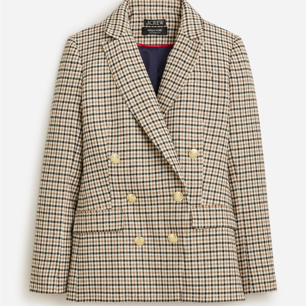J Crew Brynn Double-Breasted Blazer in Plaid Italian Wool Blend